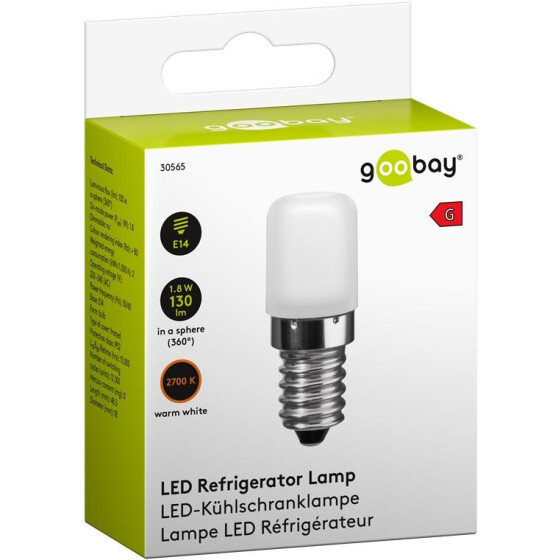 Goobay LED-Kühlschranklampe, 1,8 W, warm-weiß - Sockel E14, ersetzt 15 W, warm-weiß, nicht dimmbar