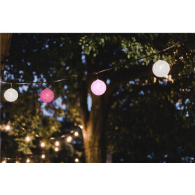 Goobay 10er LED Lichterkette Cotton Balls, batteriebetrieben, Pink-Rosa, 0.3 m - Trendige Leuchtdekoration für den Innenbereich