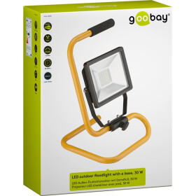 LED Außen Flutlichtstrahler mit Standfuß, 30 W, Schwarz-Gelb, 1.4 m - Arbeitsleuchte / Baustrahler mit großflächiger Ausleuchtung Goobay 59006