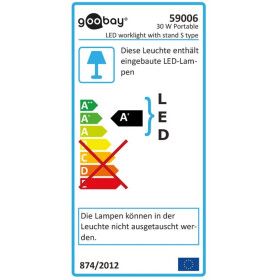 LED Außen Flutlichtstrahler mit Standfuß, 30 W, Schwarz-Gelb, 1.4 m - Arbeitsleuchte / Baustrahler mit großflächiger Ausleuchtung Goobay 59006