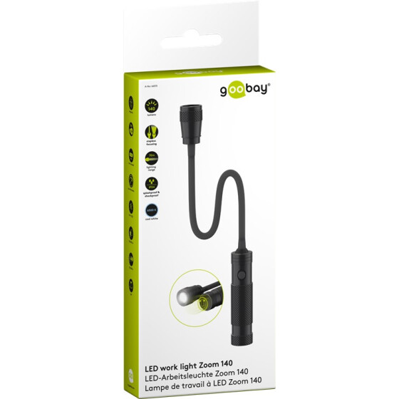 Goobay LED-Arbeitsleuchte Zoom 140, Schwarz - ideal für Arbeit, Freizeit und Pannenhilfe