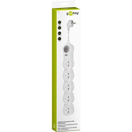 Goobay flexible 5-fach Steckdosenleiste mit Schalter, Weiß, 1.5 m - 5x Schutzkontaktbuchse