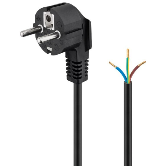 Goobay Schutzkontaktkabel abgewinkelt zum Konfektionieren, 2 m, Schwarz, 2 m - Schutzkontaktstecker (Typ F, CEE 7/7) > lose Kabelenden