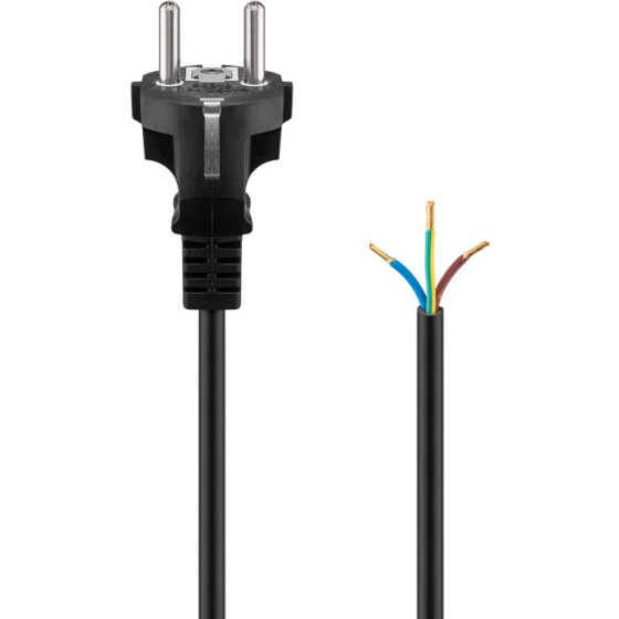 Goobay Schutzkontaktkabel zum Konfektionieren, 1,5 m, Schwarz, 1.5 m - Schutzkontaktstecker (Typ F, CEE 7/7) > lose Kabelenden