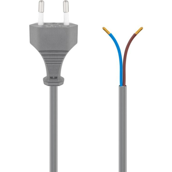 Goobay Euro Kabel zum Konfektionieren, 1,5 m, Grau, Grau - Eurostecker (Typ C, CEE 7/16) > lose Kabelenden
