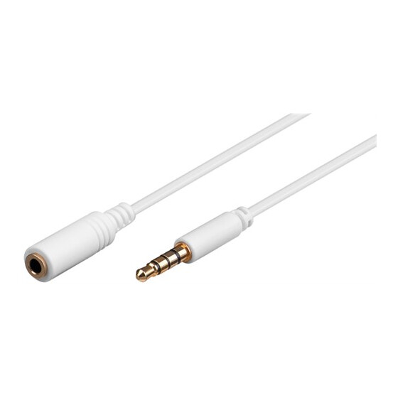 Kopfhörer- und Audio Verlängerungskabel AUX, 4-pol. 3,5 mm slim, CU, 0.5 m, Weiß - Klinke 3,5 mm Stecker (4-Pin, stereo) > Klinke 3,5 mm Buchse (4-Pin, stereo) Goobay