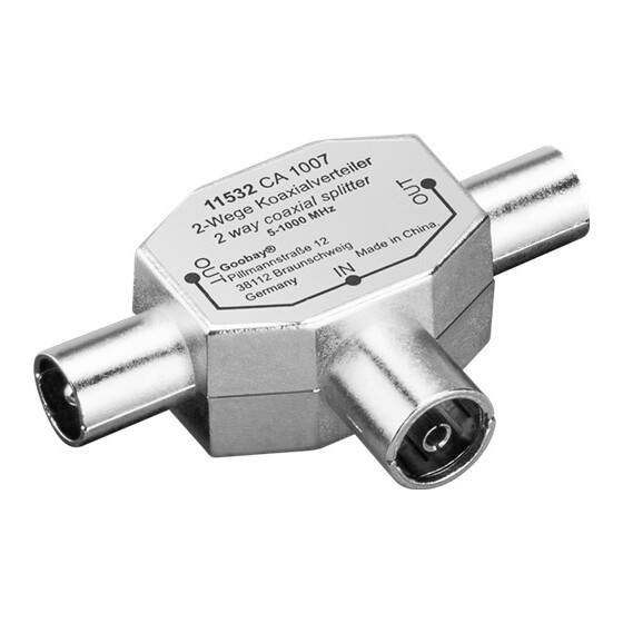 Goobay Koax T-Adapter: 2x Koax-Stecker > Koax-Buchse,  im Plastikbeutel - Metall - 1 Stück