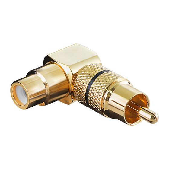 Goobay Cinch Adapter 90°, vergoldet, Schwarz, Schwarz - Cinch-Buchse > Cinch-Stecker