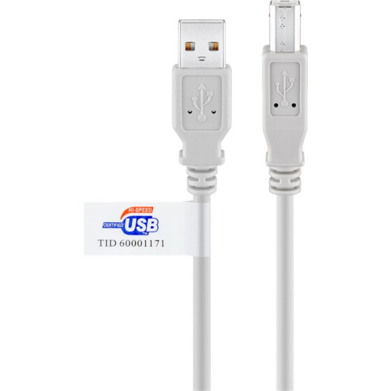Goobay USB 2.0 Hi-Speed Kabel mit USB Zertifikat, Grau, 2 m - USB 2.0-Stecker (Typ A) > USB 2.0-Stecker (Typ B)