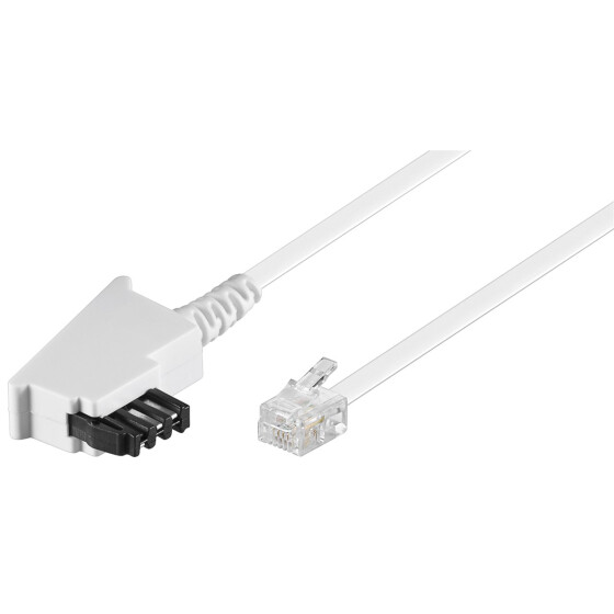 Goobay TAE-F-Anschlusskabel (Universal-Pin Out), 15 m, Weiß - TAE-F-Stecker > RJ11/RJ14-Stecker (6P4C)