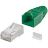 Goobay RJ45 Stecker, CAT 5e STP geschirmt mit Knickschutztülle, Grün - für Rundkabel mit Einfädelhilfe