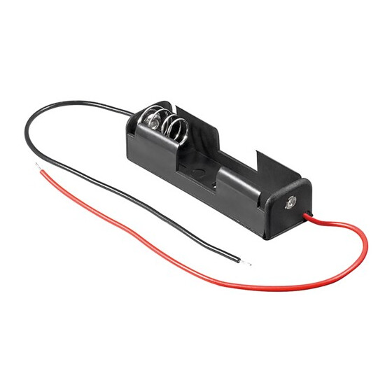 Wentronic 1x AA (Mignon) Batteriehalter, lose Kabelenden, Schwarz - lose Kabelenden