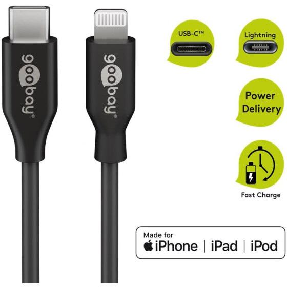 Goobay Lightning - USB-C™ Lade- und Synchronisationskabel, 0.5 m, Schwarz - MFi-Kabel für Apple iPhone/iPad Schwarz
