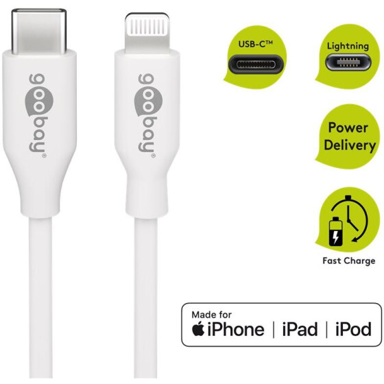 Goobay Lightning - USB-C™ Lade- und Synchronisationskabel, 2 m, Weiß - MFi-Kabel für Apple iPhone/iPad Weiß