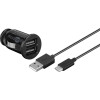 Goobay USB Type-C™ Auto-Ladeset 2,1 A, Schwarz, 1 m - Kfz-Ladeadapter mit 2 USB Ports und USB Type-C™ Kabel