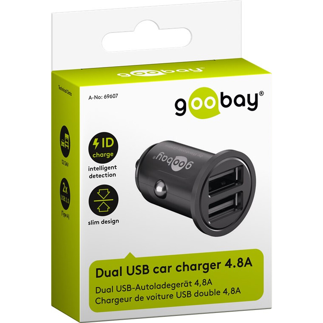 Goobay Dual-USB-Autoladegerät 4,8 A, 1 Stk. im Karton, Schwarz - komp, 7,99  €