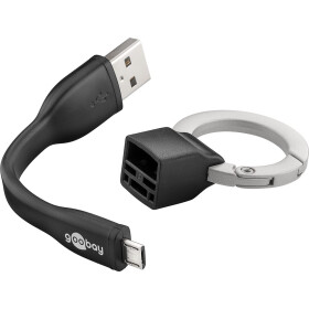 Goobay Micro USB Ladekabel, Schlüsselanhänger, Schwarz, 0.085 m - Schlüsselbund-Ladekabel, Schwarz