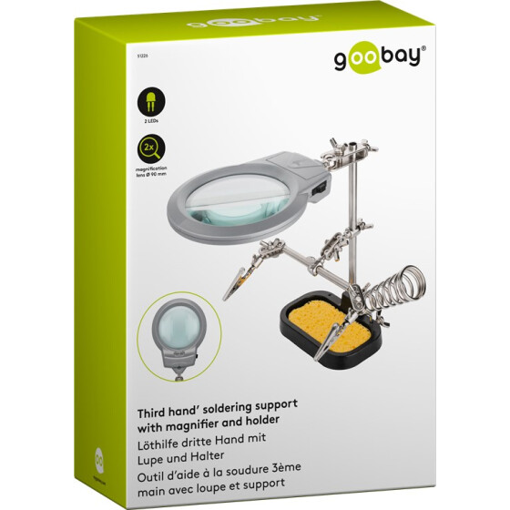 Goobay Löthilfe dritte Hand mit Lupe und Halter, Schwarz - die ideale Hilfe für alle filigranen Lötarbeiten