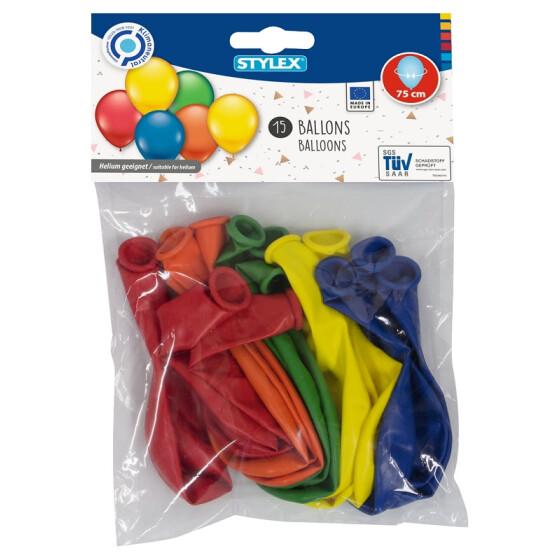 Party Luftballons Umfang 75cm Helium geeignet 15 Ballons Deko Feierbedarf Stylex 14820