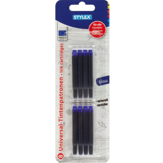 Universal Tintenpatronen blau 8 Stück ca. 6,8 cm lang Stylex 23014