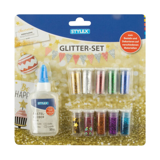 Stylex Glitter Set, 11-teilig zum basteln und dekorieren inkl. Bastelkleber
