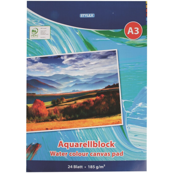 Stylex 28691 Aquarellblock DIN A3, 24 Blatt, 185 g/m²