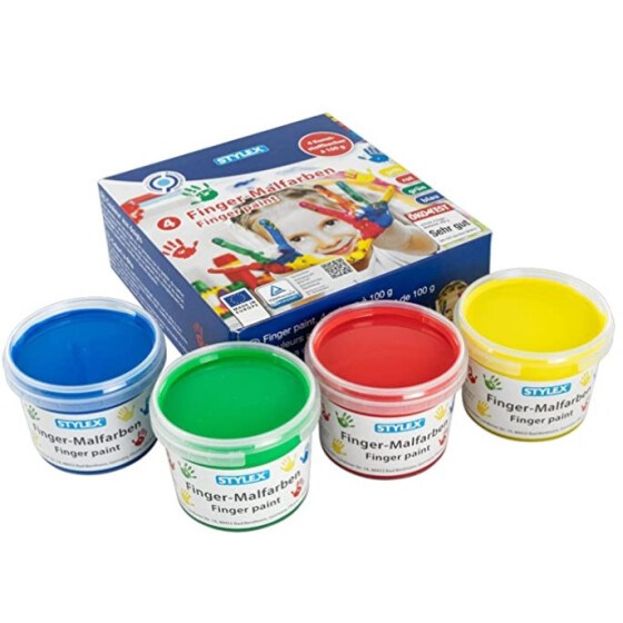 Kinder Fingerfarben 4x100g gelb, grün, rot und blau Schul Bastelbedarf Stylex 28950