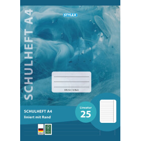 Schulheft Lineatur 25 DIN A4 liniert mit Rand 16 Blatt