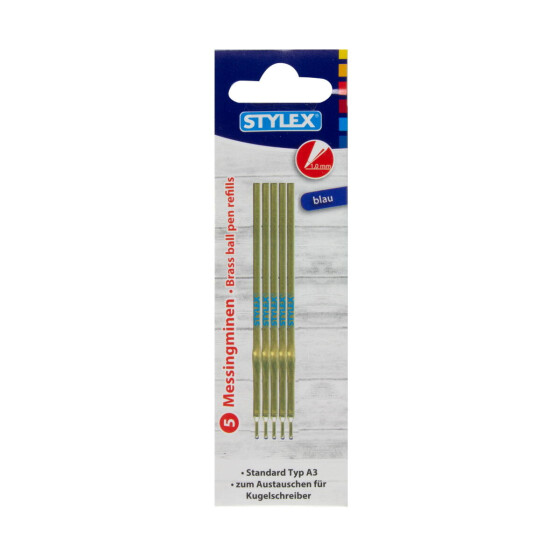 Messingminen Kugelschreiber 5 Stück 1mm blau Büro Schreibwaren Stylex 30510