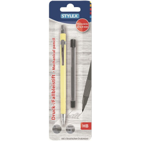 Druck Fallbleistift 2,0mm HB + 6 Ersatzminen mit Anspitzer im Druckknopf - diverse Farben Bürobedarf Stifte Stylex 31440