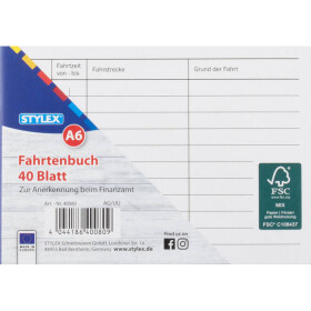 Fahrtenbuch DIN A6 40 Blatt FSC Bürobedarf Stylex 40080
