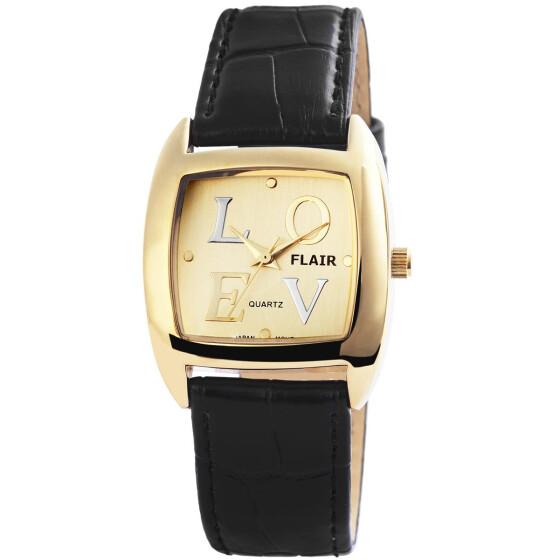 Analog Damenuhr Armbanduhr Kunstlederarmband schwarz Quartzwerk