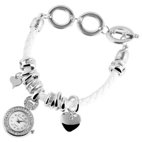 Damenuhr Herzanhänger Edelstahl Kunstlederband...