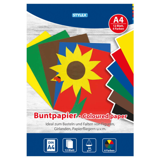 Stylex 42910 Buntpapier im Heft DIN A4 12 Blatt 80 g/m²  6 Farben