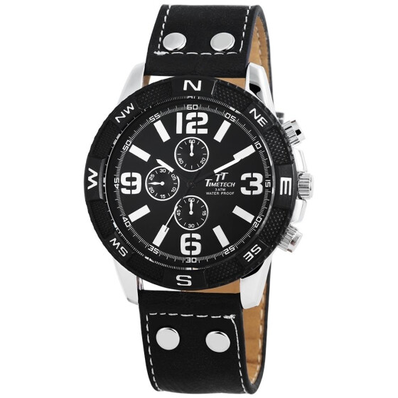 Herrenuhr Armbanduhr Kunstlederarmband schwarz Chronolook Analog Quartzwerk