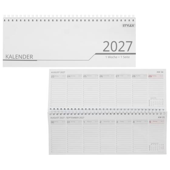Schreibtisch Querkalender 2027 Kalender 32 Blatt 1 Woche Seite Ferien / Telefon Notizen