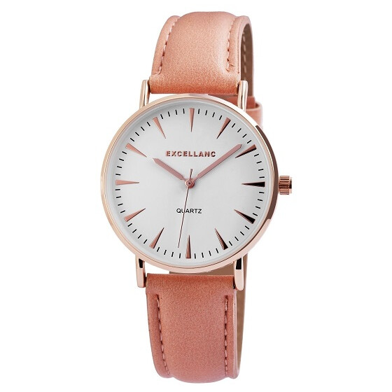Damenuhr Armbanduhr Kunstleder rosefarben Excellanc Analog Quartzwerk