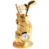 Miniaturuhr Golfschläger mit Trolley 11,3 cm Höhe goldfarben