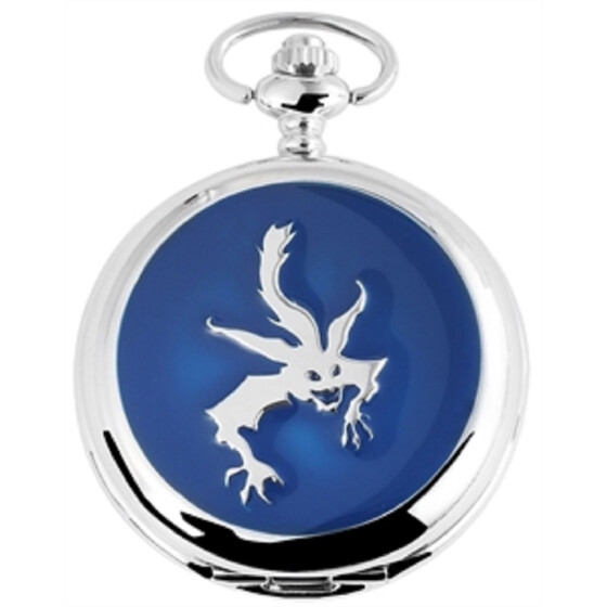 Taschenuhr Motiv Drache Deckel silber/blau Quartz Analog