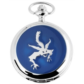 Taschenuhr Motiv Drache Deckel silber/blau Quartz Analog