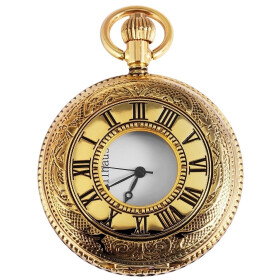 Taschenuhr goldfarben Edelstahl Analog weißes...
