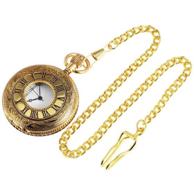 Taschenuhr goldfarben Edelstahl Analog weißes...