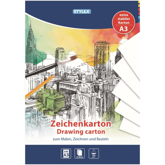Zeichenkartonblock DIN A3 10 Blatt 190 g/m²  weiß