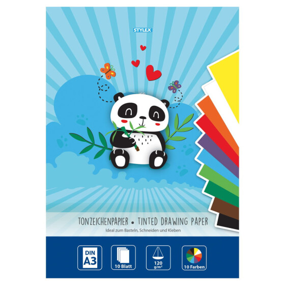 Tonzeichenpapier DIN A3 10 Blatt 110g/m²  farbig Basteln Schneiden Stylex