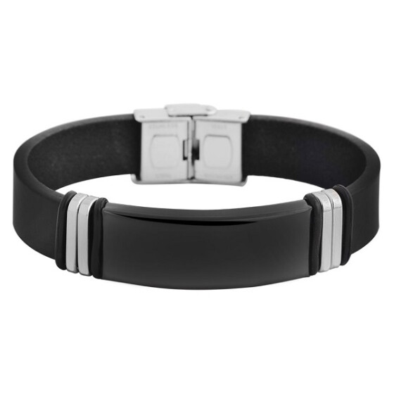 Akzent 5040049-001 Armband aus Echtleder und Edelstahl schwarz