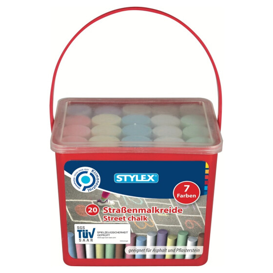 Kinder Straßenkreide 7 Farben 20 Stangen im eckigen Eimer Spiel Künstlerbedarf Stylex 48104