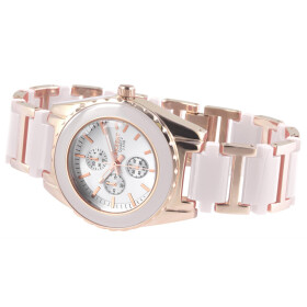 Damenuhr Edelstahlband rosegoldfarben / weiß 3 ATM...