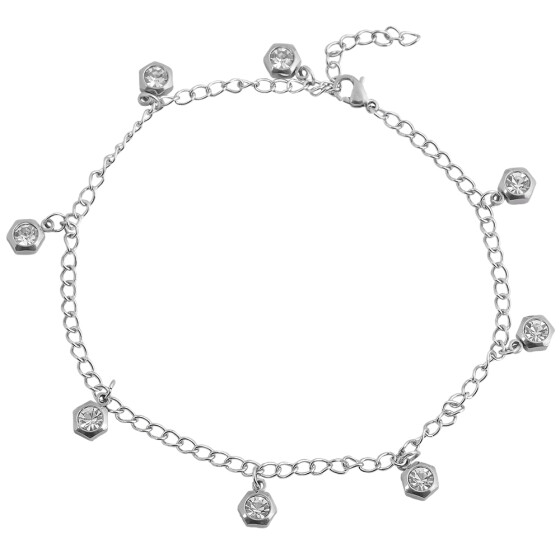 Edelstahl Fußkettchen Kette mit Steinenanhänger silberfarbig
