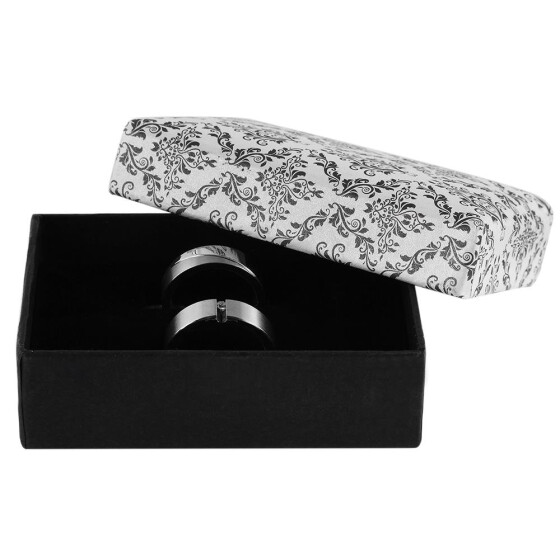 Schmuckbox Ringbox schwarz weißer Deckel Ornamentdruck 5 x 8  x 3 cm
