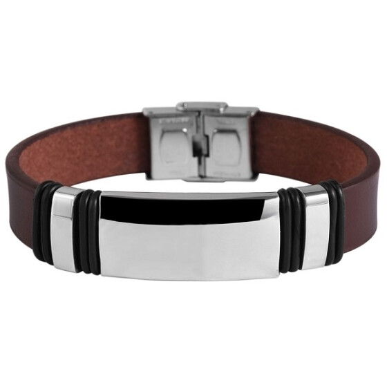 Armband Leder dunkelbraun schwarz Edelstahlelemente silberfarben Akzent 5040072-004